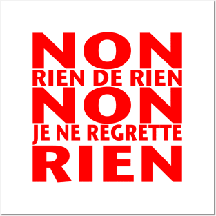 Non Je ne Regrette Rien - 1956 Edith Piaf song lyrics - red text Posters and Art